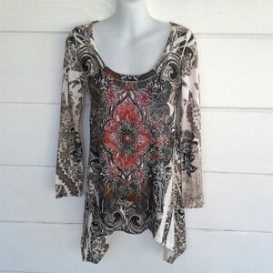 Code Vintage Women's Geometric Top Bling Asymmetric Long Sleeves Size Small